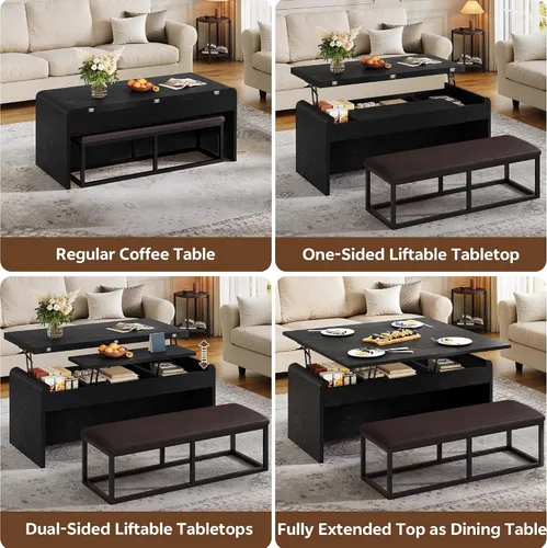 Miniatura 3 de Juego de mesa auxiliar de doble elevación con silla, 4 en 1, mesa de centro de 40 pulgadas con compartimento oculto, para sala de estar, mesas