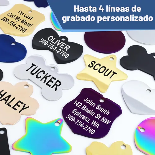 Miniatura 6 de Placa de identificación para mascotas, de acero inoxidable, etiquetas personalizadas para perros y gatos, hasta 8 líneas de texto personalizado