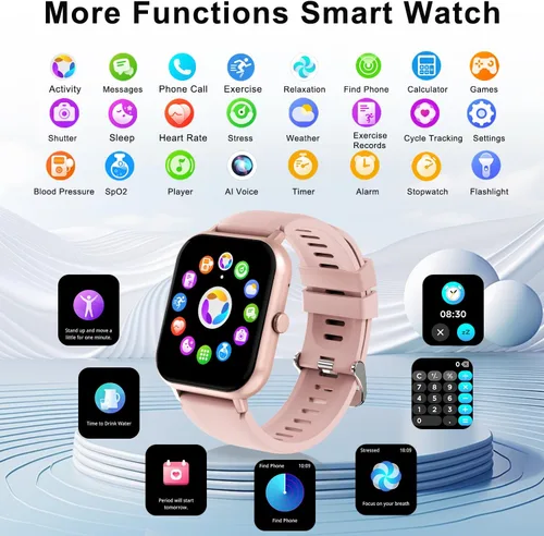 Miniatura 5 de Reloj inteligente para hombres y mujeres, compatible con teléfono Android iOS, pantalla táctil completa de 1.83 pulgadas, IP68, impermeable