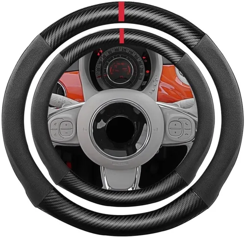 Miniatura 8 de Funda de volante de ante con fibra de carbono de K LAKEY, compatible con Porsche 718 Boxster Cayman 911 Panamera Macan Cayenne de 15 pulgadas, cuero