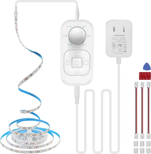 Miniatura 9 de Luces con sensor de movimiento para debajo del gabinete: tira de luces LED enchufables para interiores con adaptador aprobado por UL FCC, atenuador