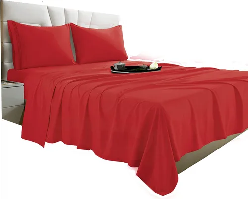 Miniatura 29 de Vacco Juego de sábanas tamaño Queen, sábanas y fundas de almohada de 4 piezas para hotel de lujo de la serie 1800, sábanas ultrasuaves