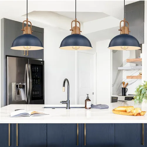 Miniatura 7 de Emliviar GE269MIL BK+WD - Lámpara colgante moderna de 10.2 pulgadas, lámpara colgante moderna para isla de cocina, pantalla de cúpula de metal negro