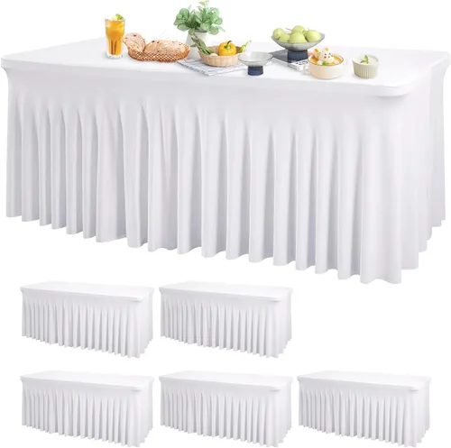Miniatura 36 de Wish Care Paquete de 2 manteles de elastano elástico azul bebé para mesas rectangulares de 4 pies, manteles ajustables sin arrugas de 4 pies