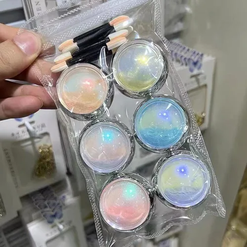 Miniatura 2 de 6 frascos de polvo de uñas cromado de sirena, polvo de uñas Aurora iridiscente perla polvo de arte de uñas efecto espejo metálico pigmento purpurina