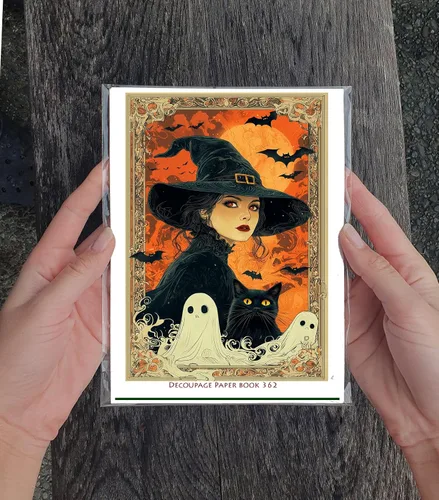 Miniatura 3 de Decoupage - Paquete de papel (35 hojas de 6 x 8 pulgadas), elegante hechicería de Halloween, brujas elegantes, gatos negros y fantasmas juguetones