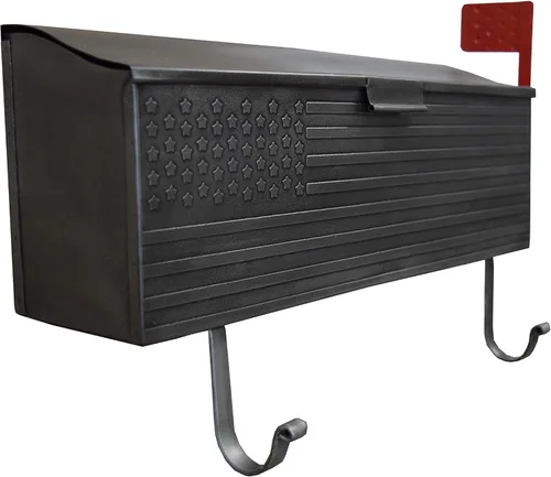 Miniatura 4 de Oakland Living AZ620-SILVER Buzón de Pared de Metal Patriótico en Plata con Bandera y Percheros para Diarios plateado