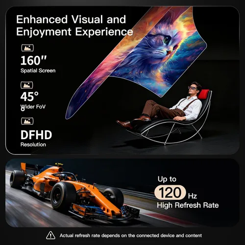 Miniatura 2 de AiRA XR/AR - Lentes con 160 pulgadas, 45°FOV, 120 Hz, 5000 liendres, ajuste miopía, lentes de pantalla de video de resolución ultra ancha para Negro
