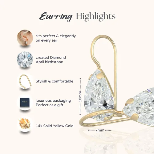 Miniatura 13 de 14K Solid Gold Earrings - Gemstone Earrings for Women - 14K Gold Earrings for Women - Birthstone Earrings - Teardrop Earrings for Women - Gold