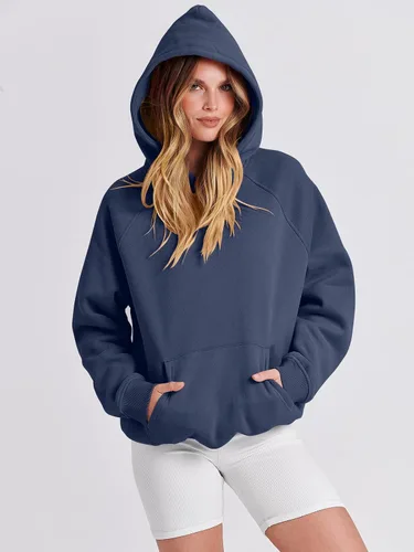 Miniatura 5 de Caracilia Sudaderas con capucha de gran tamaño para mujer, de forro polar, manga larga, con bolsillos, ropa de moda para otoño 2024