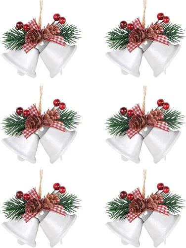 Miniatura 8 de Adorno rojo de campanas de Navidad, adorno colgante de árbol de cascabeles de metal para decoración de Navidad, suministros de fiesta de vacaciones