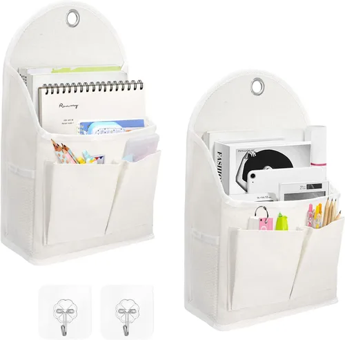 Ndeno Paquete de 2 bolsas organizadoras para colgar en la pared con bolsillos, bolsa de almacenamiento de tela, cesta impermeable sobre la puerta,