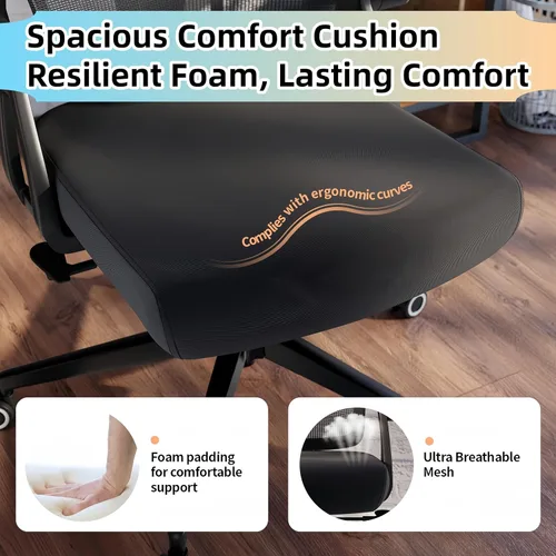 Miniatura 5 de Silla de oficina ergonómica, sillas de escritorio cómodas de 350 libras con reposacabezas ajustable y soporte de espalda lumbar, sillas de negro
