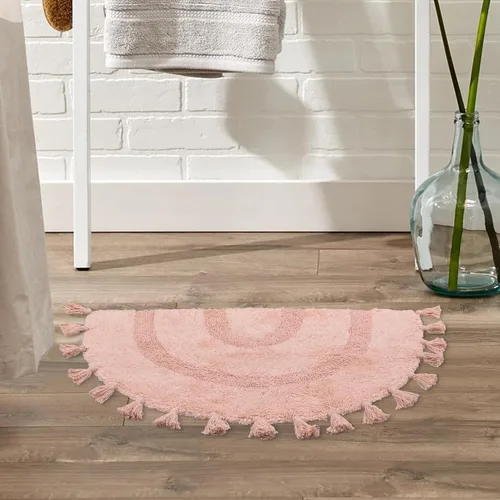 Miniatura 6 de Alfombras de baño bohemias de medio círculo con borlas, alfombra de baño tejida a mano 100% algodón, antideslizante, absorbente, con almohadilla