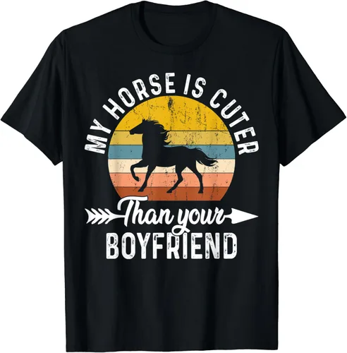 Camiseta divertida de regalo para amantes de los caballos de My Horse Is Cuter Than Your Boyfriend Negro S