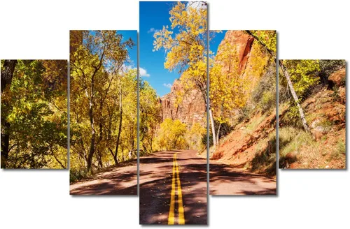 Miniatura 111 de TUMOVO Lienzo decorativo para pared de sala de estar, 5 paneles de naturaleza, Alaska, Estados Unidos, autopista alrededor de montañas, paisaje