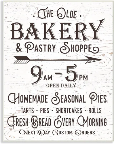 Stupell Industries The Old Bakery and Pasty Shop - Placa de pared con letrero vintage, 10 x 15 pulgadas, multicolor