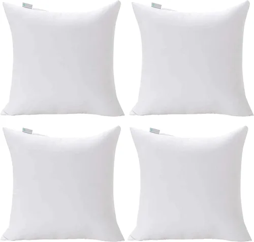 Acanva Rellenos de Almohada Cuadrados de Poliéster Premium de 16 x 16 Pulgadas, 4 Unidades (Paquete de 1), Blanco