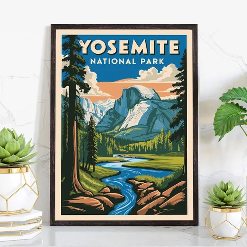 Miniatura 3 de Pera Print Póster del Parque Nacional de Yosemite, impresiones artísticas de pared de los parques nacionales de Yosemite, póster de viaje retro