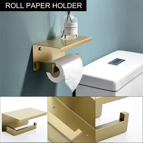 Miniatura 4 de Juego de accesorios de baño de 5 piezas 60 cm Barra de toalla dorada Juego de barra de toalla Anillo de toalla Gancho para abrigos y soporte