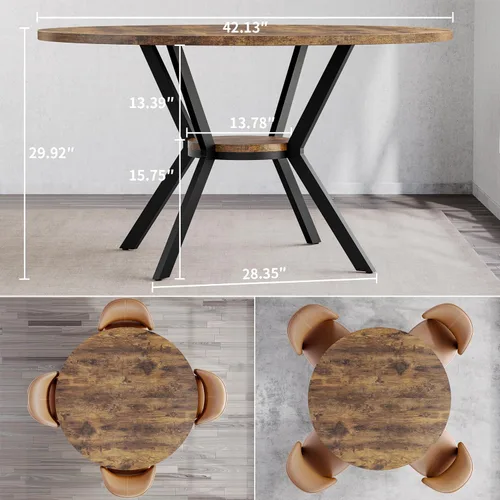 Miniatura 2 de MECHYIN Mesa de comedor redonda para mesas de cocina y comedor de madera de 2 a 4 pulgadas con almacenamiento, mesa de comedor circular con patas