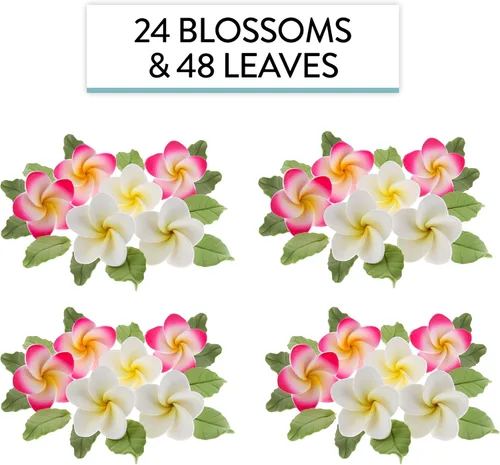 Miniatura 3 de Global Sugar Art Tropical Frangipani Plumeria - Flores comestibles de azúcar, para pastel de boda y cupcakes con hojas, 24 unidades por cuenta