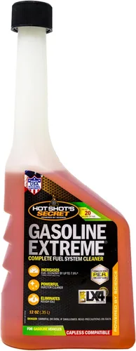 Hot Shot's Secret Gasoline Extreme - Limpiador de sistema de combustible concentrado de 12 onzas, aditivo de combustible para motores de gasolina,