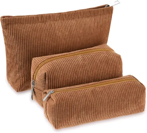 Miniatura 17 de Huhumy Juego de 3 bolsas de maquillaje para mujeres, bolsa cosmética de pana con sonrisa estética, bolsa de viaje para artículos de tocador, linda