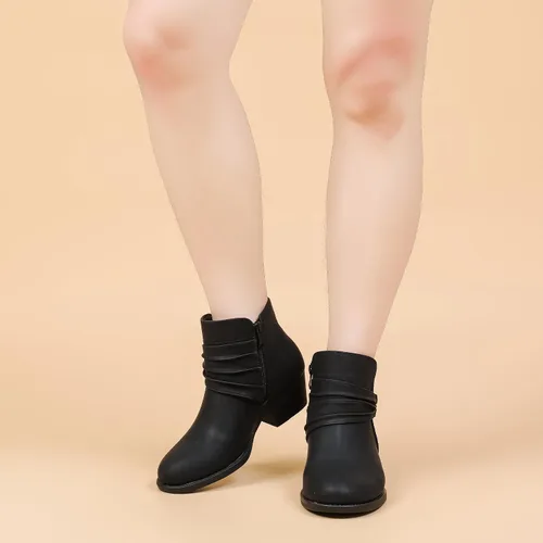 Miniatura 6 de Luoika Botines anchos para mujer, botas cortas negras y marrones con tacón bajo y cremallera lateral.