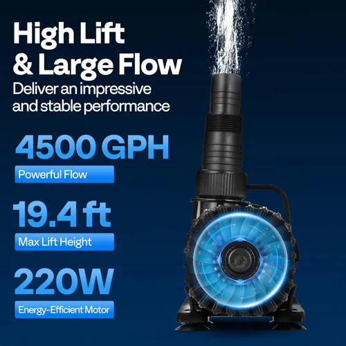 Miniatura 3 de VIVOHOME Bomba de agua sumergible de 220 W 4500 GPH con salida de agua ajustable de 180°, elevación de 19.4 pies de altura para fuentes de cascada