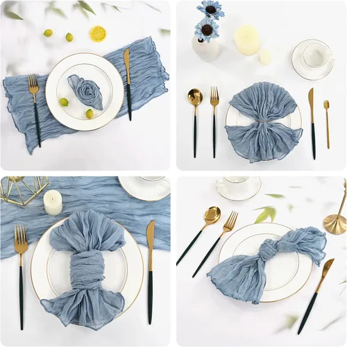 Miniatura 8 de 96 servilletas de gasa azul polvoriento, 20 x 20 pulgadas, servilletas de cena de lino rústico bohemio arrugadas para bodas, cenas, uso diario