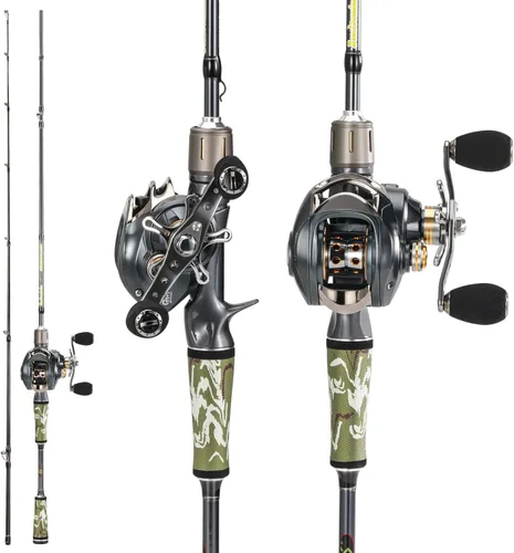 Sougayilang Baitcaster Combo for Freshwater and Inshore, 2 Piece 30Ton+24Ton Graphite Fishing Rod with SuperPolymer Handle, 7.0:1 Gear Ratio Mano