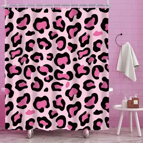 Miniatura 20 de Riyidecor Cortina de Ducha con Estampado de Leopardo Negro y Rosa Cabina Pequeña RV Estrecha Linda Femenina Moderna Trendy Simple Guepardo 36Wx72H