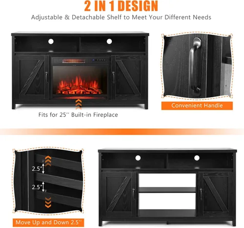Miniatura 6 de Tangkula Soporte eléctrico para TV con chimenea, para televisores de hasta 65 pulgadas, con chimenea sintética empotrada de 25 pulgadas y 1350 W, 3