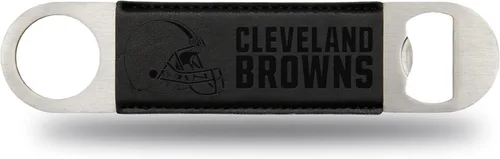 Rico Industries NFL - Hoja de barra grabada con láser de piel sintética, gran accesorio para bebidas para el día del juego Negro