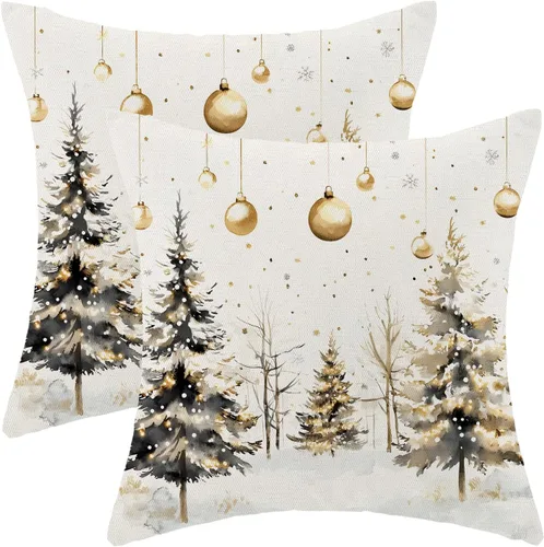 Miniatura 12 de Juego de 2 fundas de almohada de Navidad de 18 x 18 pulgadas, decoración de árbol de Navidad, fundas de almohada decorativas de invierno