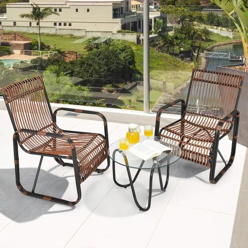 Miniatura 5 de COSTWAY Juego de muebles de ratán de patio 3PCS sofá conversacional mesa de centro jardín