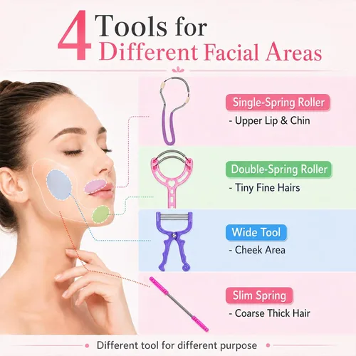 Miniatura 5 de Removedor de vello primaveral – Paquete de 4 depiladoras de resorte de acero inoxidable – Removedor de vello facial para mujeres, cara, barbilla