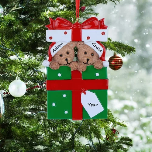 Adornos de Navidad familiares personalizados 2023 – Adorno de Navidad de familia de 2 osos – Decoración de árbol de caja de regalo de oso de