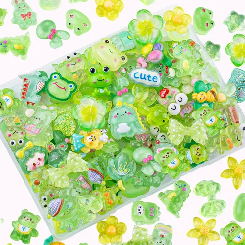 Miniatura 11 de 100 dijes de slime de gelatina de resina con parte trasera plana para slime, dijes Kawaii aleatorios para adornos de teléfono, caja de basura a
