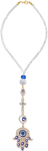 Miniatura 9 de Adorno colgante azul para coche con ojo malvado, dijes de cuentas con ojo malvado con adorno colgante de luna para coche, atrapasueños, regalo