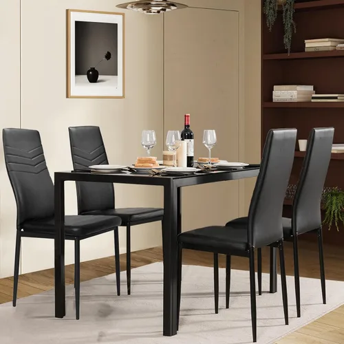 Miniatura 5 de NAFORT Juego de mesa de comedor para 4, mesa rectangular de vidrio templado de 48.5 pulgadas con 4 sillas de comedor de piel sintética negra, mesas