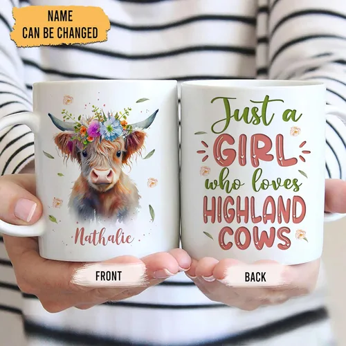 Miniatura 2 de Hyturtle Regalos Personalizados para Amantes de las Vacas Highland - Just A Girl Who Loves Highland Cows - Taza de Café de Cerámica con Nombre vaca