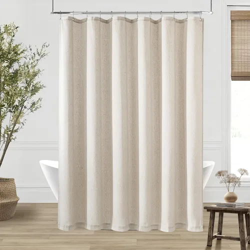 Miniatura 19 de Cortina de ducha de lino de avena 36x72 para cabina de ducha, cortinas neutras grisáceas beige de lino para baño, decoración bohemia de baño