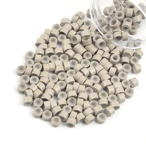 Miniatura 23 de Vlasy 100 Piezas Cuentas de Nano Anillo con Forro de Silicona para Extensiones de Cabello Humano con Nano Anillo 5 Colores Opcionales (Negro)