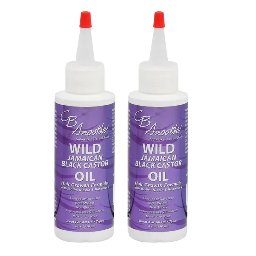 CB SMOOTHE - Aceite de ricino negro jamaicano salvaje (4 onzas, paquete de 2) – Fórmula para el crecimiento del cabello con biotina, niacina y