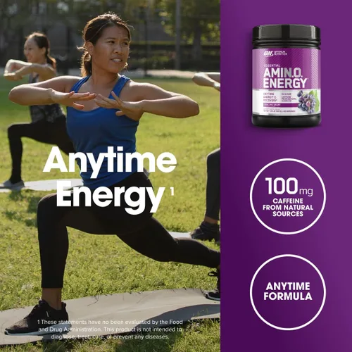Miniatura 4 de Optimum Nutrition Amino Energy - Polvo energético para antes del entrenamiento con té verde, BCAA, aminoácidos, extracto de café verde, sabor uva