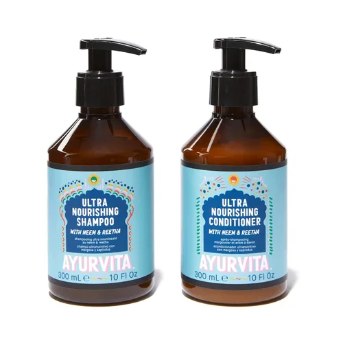 Neem & Reetha Haircare Set - Champú y acondicionador hidratante, espesante, nutritivo, remedio herbario para cuero cabelludo seco y hebras, fórmula