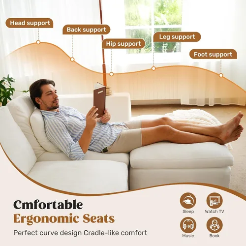 Miniatura 4 de Luxanimarion Sofá modular sin hueso de 115 pulgadas, asiento profundo en forma de L con otomana, sofá modular convertible de 4 plazas tapizado