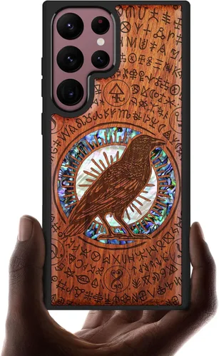 Miniatura 8 de Carveit Funda de madera para Samsung Galaxy S22 Ultra [grabado de madera e incrustaciones de carcasa] Funda de madera compatible con cargadores